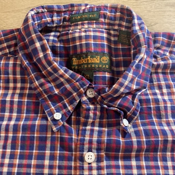 Vintage Plaid Timberland Classic Fit Short Sleeve Shirt Logo Pocket Butt… - Picture 2 of 6
